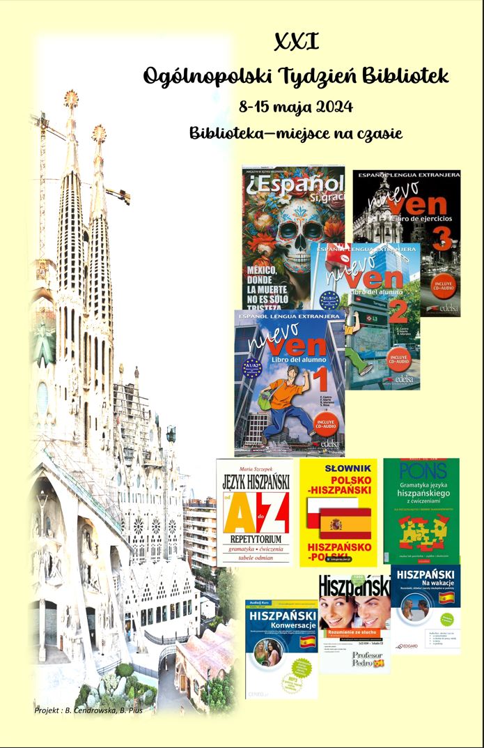 Plakat przedstawia zbiory w języku hiszpańskim