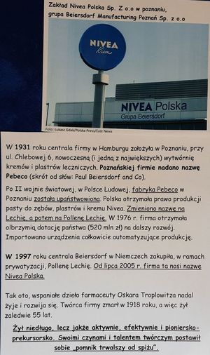 Na zdjęciu informacje o historii firmy Beiersdorf w Polsce