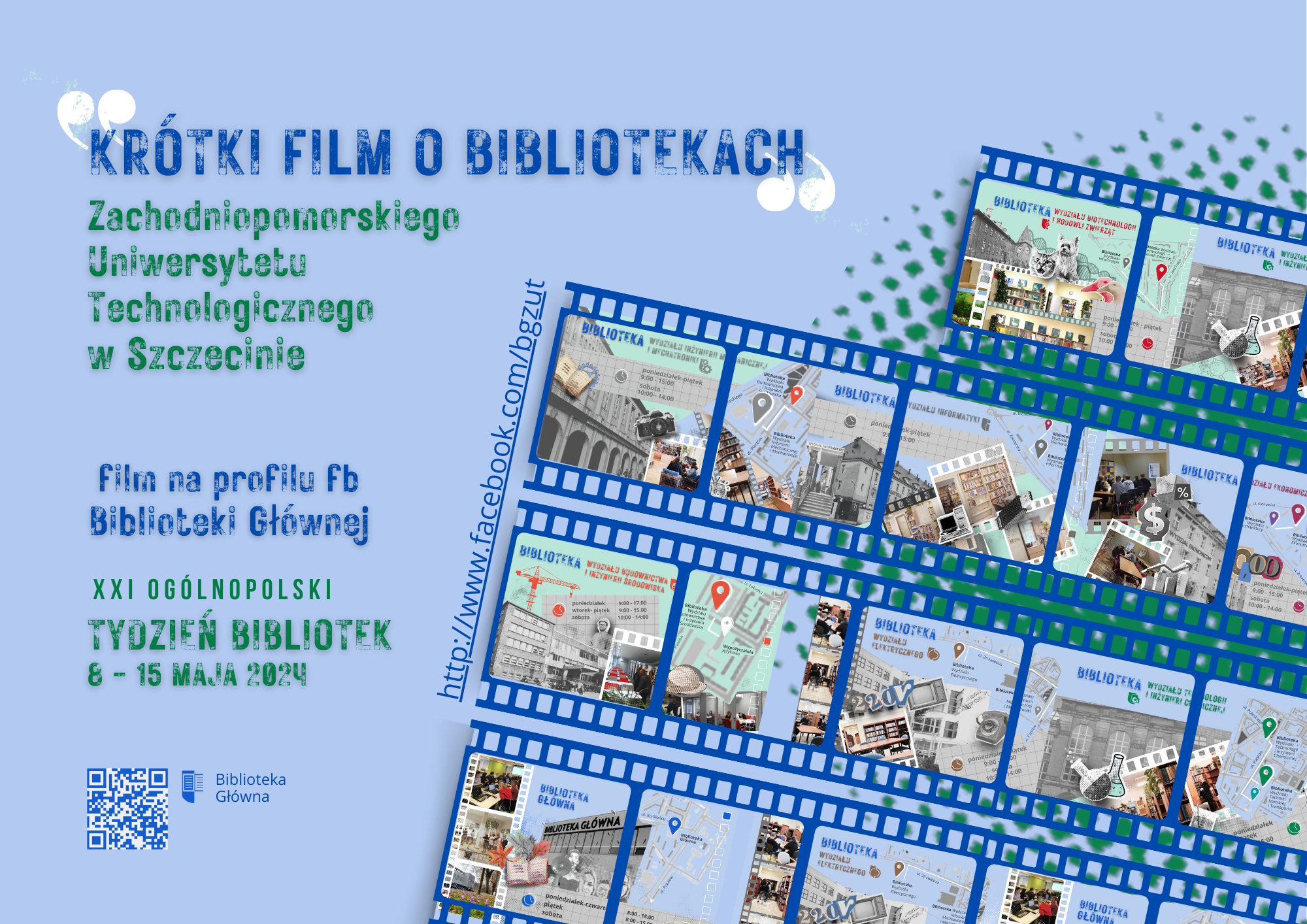 Plakat reklamujący film prezentujący sieć biblioteczno - informacyjną ZUT