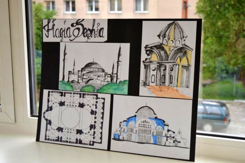 Prace przedstawiające świątynię Hagia Sophia